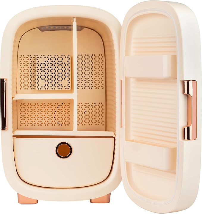 Cooluli Beauty 12L Skincare Fridge - for Makeup, Cosmetic & Facial Skin Care Products - for Women & Teen Girls - Pearl White Mini Fridge for Bedroom & Bathroom Vanity - Interior LED Lights