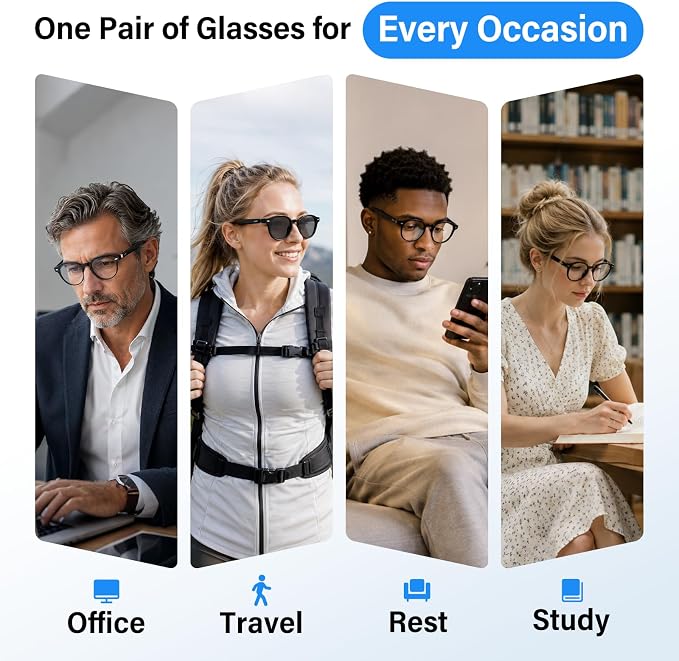 GetD 2026 AI Smart Glasses for Men Women, Translation Glasses with ChatGPT 145 Language, Photochromic Lenses, Bluetooth Glasses 11H Music Play /9H Call for Travel Daily Use