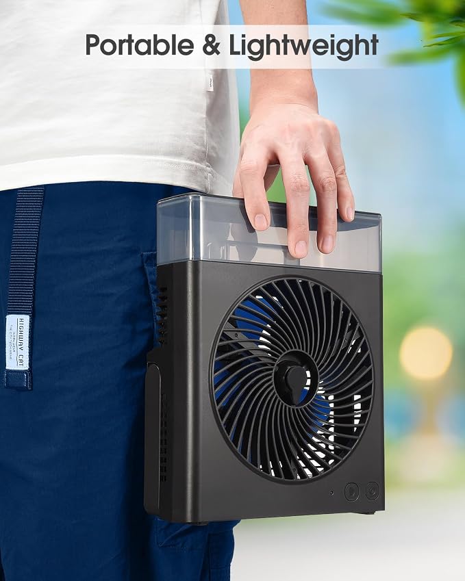 JINLICTE Portable Misting Fan,【Max 15H Runtime】 8-Inch Rechargeable Water Cooling Mist Fan with 600mL Water Tank, Quiet USB Battery Powered, Perfect for Camping Home Outside Office Travel