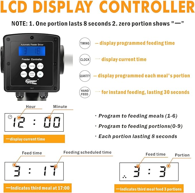 hygger Large Programmable Auto Pond Feeder with LCD Display Controller Automatic Fish Food Feeding Dispenser Outdoor Koi Fish Feeder 5.5 L Capacity