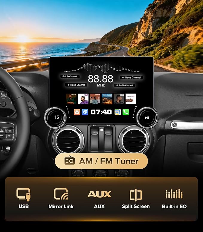 11.5" Dual Knob Android 13 Car Stereo for Jeep Wrangler JK (2007-2018) Dodge Ram 1500 (2009-2012) - 4G+64G Radio Upgrade with Wireless CarPlay Android Auto, QLED Touch Screen