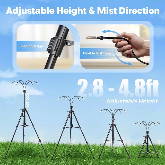 homenote Portable Standing Misting System – 12,000mAh Pump, 20L Bucket, 4.8FT Adjustable Tripod Base, Outdoor Cooling Misters for Backyard, Pool, Beach, Camping, Picnic, Greenhouse, Chicken Coop