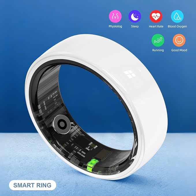 Smart Ring, Ceramics Fitness Tracker & Health Monitoring Ring with Heart Rate/SpO2/HRV/Sleep Tracking, Multi-Sport Activity Tracker, 5ATM Waterproof, iOS Android Compatible (White, 8)