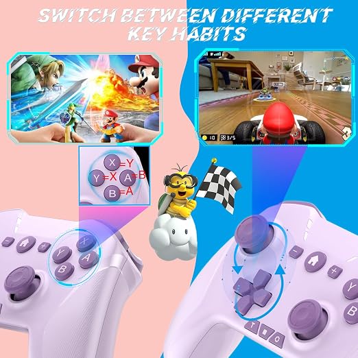 Bluetooth Controller for Switch/Mac/PC/Steam/Mobile Phone/iOS/Android//TV/iPad/Table/Apple Arcade MFi Games, switch pro controller wireless with Adjustable Dual Motion,Turbo,Macros,6-Axis,Wake Up for Black Myth: Wukong (Black) (Purple) (Purple)