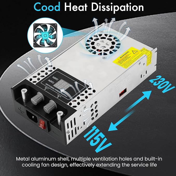 Adjustable 0-12V Power Supply 50A 600W, 110V AC to DC 0-12V Buck Converter 0-50A 600W Power Supply with LCD Display Adjustable Voltage Current 110V/220V AC to 12V DC Converter