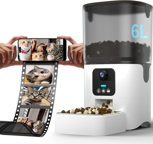 PAPIFEED 5G Automatic Cat Feeder with Camera, 1080P HD Video with Night Vision, Automatic cat Food Dispenser with Two-Way Audio, Detachable for Easy Clean, 1-30 Meals Per Day for 2 Pet (6L/25 Cup)