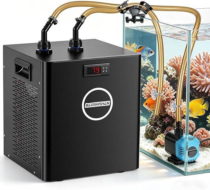 BAOSHISHAN 1/3 HP Aquarium Chiller 79 Gallons 300L Water Cooling System Set | Quiet Compressor Refrigeration for Indoor Hydroponics, Axolotls and Coral Reef Tanks, Precise Water Climate Control Solutions
