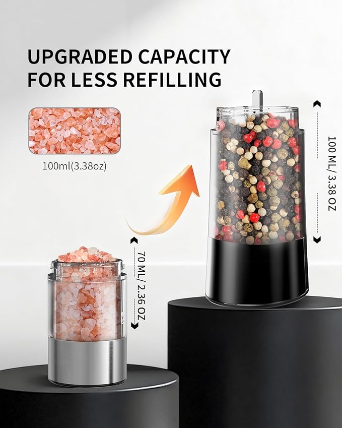 CIRCLE JOY Rechargeable Gravity Electric Salt and Pepper Grinder Set Automatic Stainless Steels Salt and Pepper Mills with LED Light, No Battery Needed, Adjustable Coarseness,for Home Kitchen BBQ