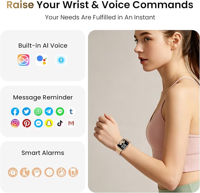 Gydom Smart Watch for Women and Men, 1.85" HD Activity Fitness Trackers for iPhone/Android/Samsung (Answer/Make Calls), Heart Rate/SpO2/Sleep/Period Monitor, 101+ Sports Modes, IP68 Waterproof, Golden