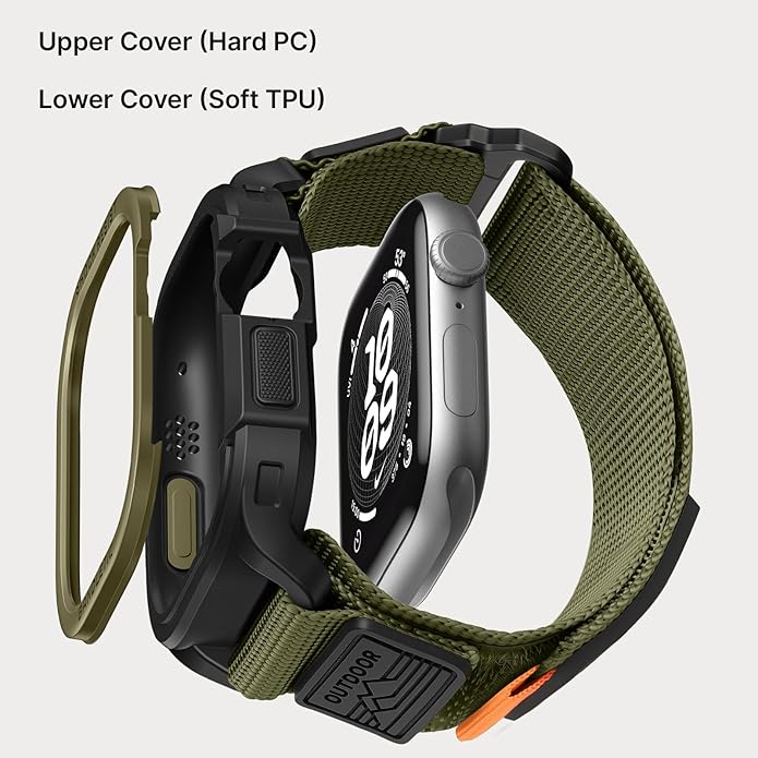 Bandletic Rugged Case with Band Compatible with Apple Watch 49mm(Ultra 3/2/1),46mm(Series 11/10), 45mm(Seriess 9/8/7),44mm(SE3/SE2/SE/6/5/4), Protective Cover Sport Accessories for iWatch Men