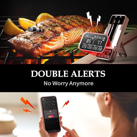 800FT Smart Wireless Meat Thermometer with Digital Meat Probe, Bluetooth Meat Thermometer with App Host Control for Barbecue, Outdoor Grilling, Oven & Smoker (Two*Probe-01)