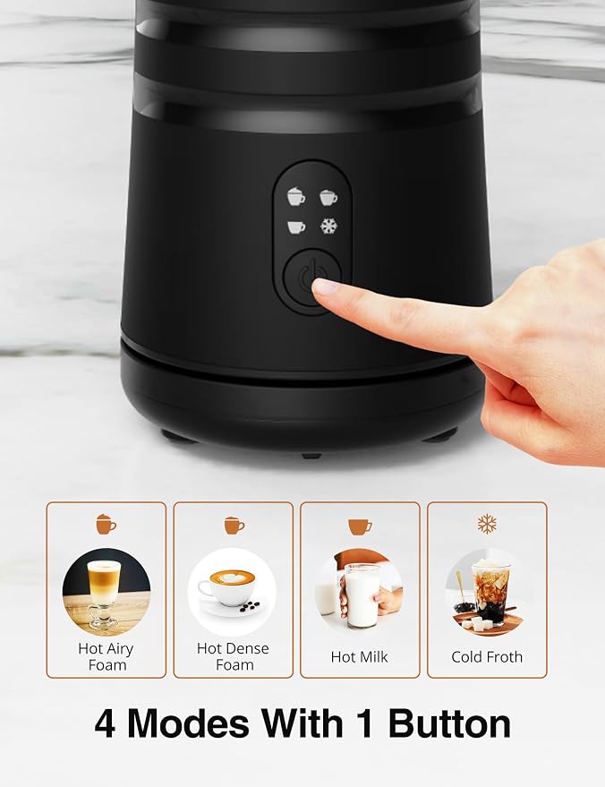 Milk Frother, Paris Rhône 4-in-1 Milk Steamer and Frother, Hot & Cold Foam Milk Warmer with Temperature Control, Auto Shut-Off Frothers for Coffee, Latte, Cappuccino, Macchiato
