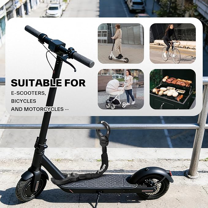 Sportneer Scooter Lock: 7mm Square Chain Anti-Theft Cut Resistant Bike Lock with 3 Keys, 2.46ft/75cm Heavy Duty 3 Position Adjustment Bike Chain Lock for E-Bike/Electric Scooters, Door, Gate