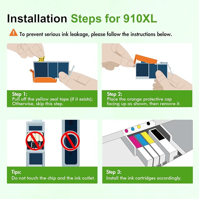 910 910XL 8020 Ink Cartridges for HP Printers OffceJet 8020 Ink 910 XL Black and Color Combo Pack for OfficeJet Pro 8015 8035 8025 8010 8018 8028 8022 8030 Printers (4 Pack)