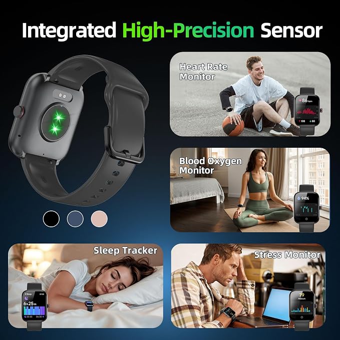 uaue Smart Watch for Men Women with Alexa Built-in, 1.91" HD IP68 Waterproof Fitness Watch with Bluetooth Call (Answer/Dial), Heart Rate/Sleep/Stress Monitor, 100+ Sports Tracker Reloj Inteligente