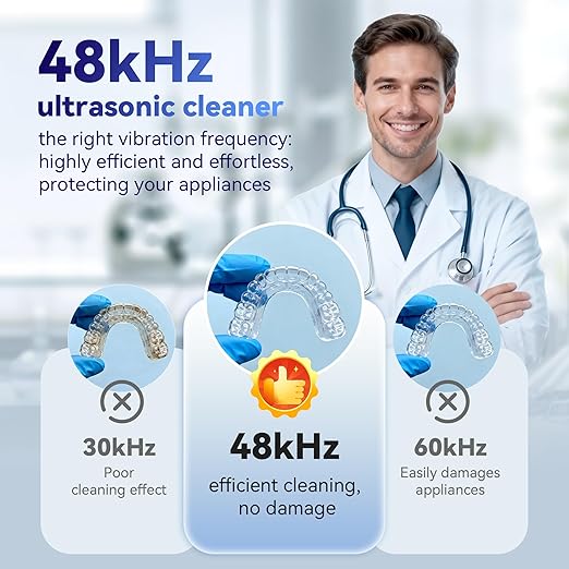 Ultrasonic Retainer Cleaner Machine 48kHz, Dental Cleaning Pod, Ultrasonic Retainer Cleaner for Dentures, Aligners, Mouth Guards, Toothbrush Heads and Jewelry with 200ML Capacity, LAB Supply | Gentle cleaning action works well on mouth guards, toothbru...