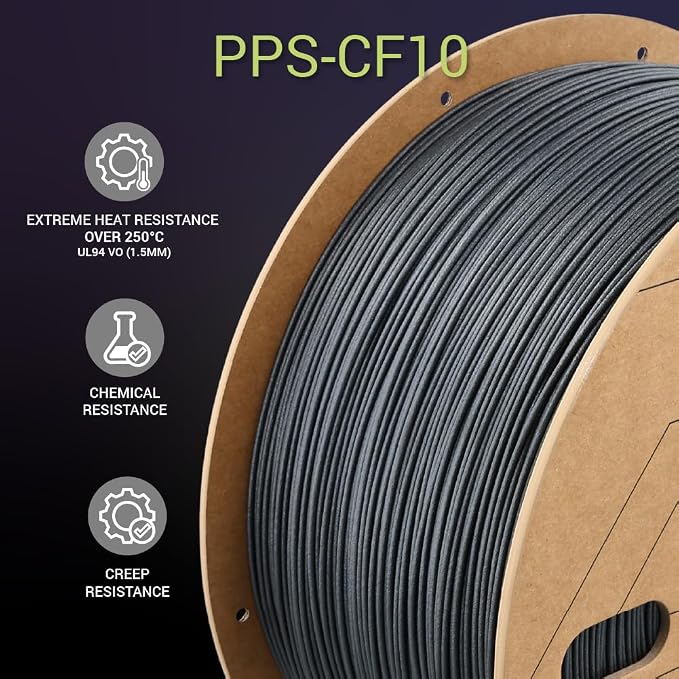 Polymaker Fiberon PPS-CF10 Filament Black 1.75mm 3kg, Extreme Heat Resistance - Fiberon Carbon Fiber Reinforced PPS 3D Printing Filament Ideal for Molding