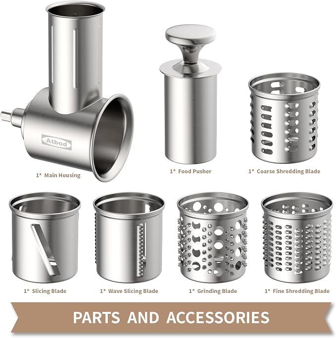 Stainless Steel Slicer Shredder Attachment for KitchenAid Stand Mixer, Cheese Grater Attachment for KitchenAid with 5 Blades, Dishwasher Safe