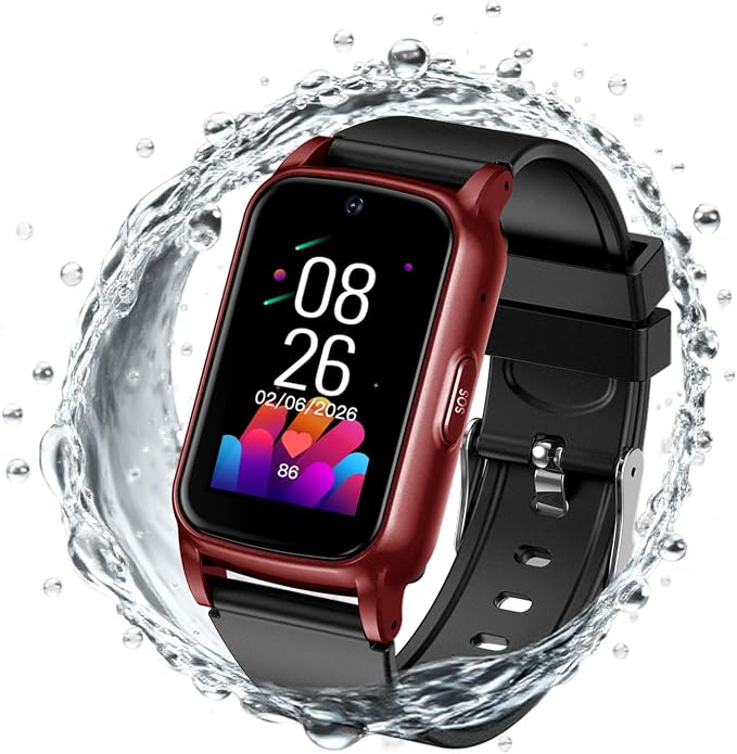 Senior GPS Smart Watch with Fall Detection - 4G LTE Elderly Smartwatch with Real-Time Location, SOS Alerts, and IP67 Waterproof - Ideal for Dementia/Alzheimer’s Safety (Matte Red)