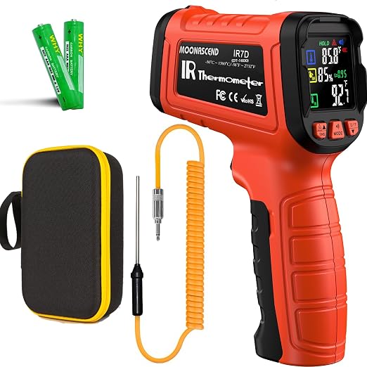 -58°F to 2732°F Infrared Thermometer Temperature Gun, 50:1 Laser Thermometer Gun for Oven, HVAC, Humidity Measurement Wood, Wall, IR Temp Gun for Engine, Forging, Industrial & Home