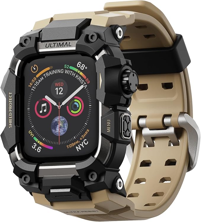 ULTIMAL Rugged Case with Band for Apple Watch Band 45mm,Compatible with Apple Watch Series 9/8/7 45mm,Military Grade Shockproof Bumper Cover for iWatch Tactical Band Men (45mm,Desert Yellow)