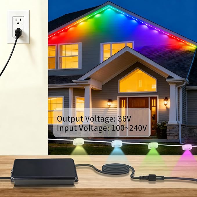 36V Waterproof Power Adapter Charger for Govee Permanent Outdoor Light Compatible with Govee H705D/H705E/H705F Replacement Power Supply Cord(Black)