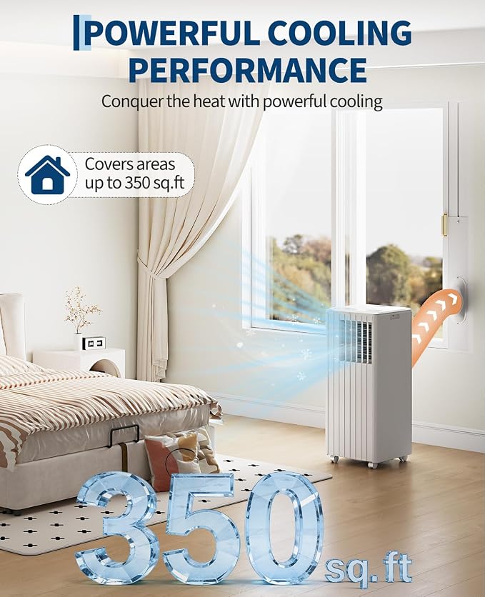 Garvee 8000 BTU Portable Air Conditioner, 3-in-1 Portable AC Cooling, Dehumidifying & Fan for Bedroom, Apartment, Dorm & Rooms Up to 350 Sq. Ft, Sleep Mode, 24-Hr Timer, Remote, Window Kit, White