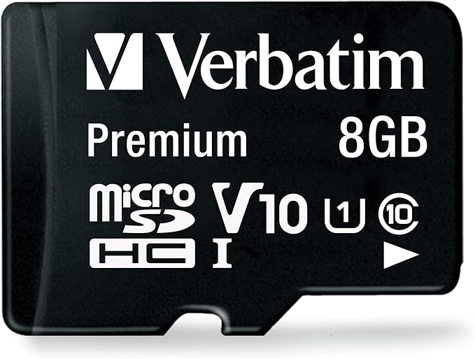 Verbatim 8GB Premium microSDHC Memory Card with Adapter UHS-I V10 Class 10 Supports Full HD (1080p) U1 Speed Rated Up to 80MB/s Read Speed