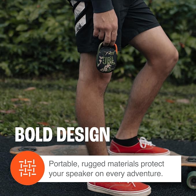 JBL Clip 4 Portable Bluetooth Speaker (Gray) + Bundle with divvi! Protective Hardshell Case (Black)