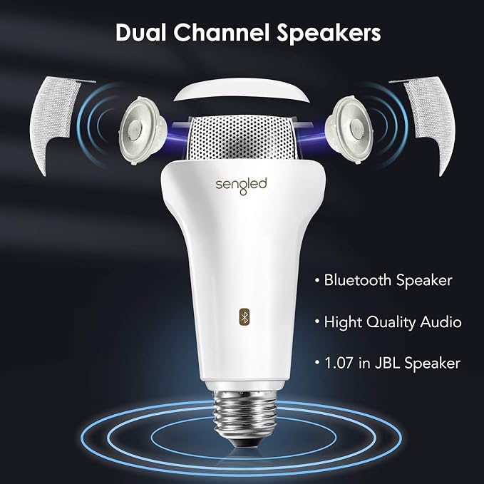 Sengled Solo JBL Speaker Light Bulb Dual Channel Dimmable LED Light App Controlled 45W Equivalent E26 Smart Timing Music Bulb, Compatible with Alexa via Bluetooth Connection