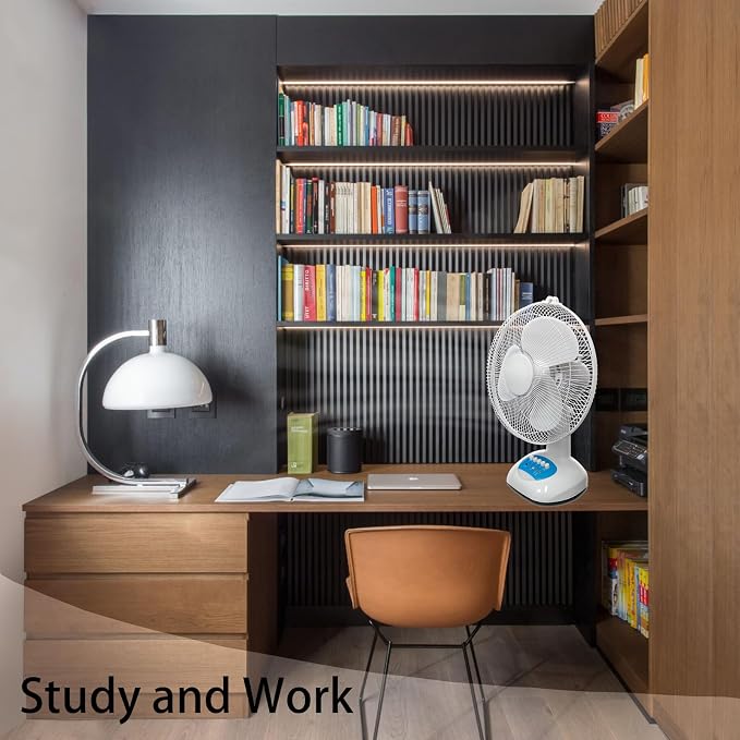 Solar Oscillating Fan, 15w Solar Powered 3-Speed 12-Inch Adjustable Tilt Fan, Ideal for Home, Office, white and gray