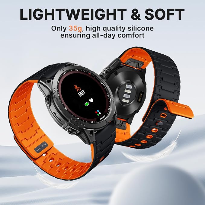 Bandletic Compatible with Garmin Fenix 8 51mm 7X 6X 5X Watch Band - 26mm Quick Fit Magnetic Silicone Strap for Fenix 7X 6X Pro/5X Plus/3/3 HR/Instinct 2X Solar 3 50mm /Enduro/Quatix/Tactix/Epix Pro 2