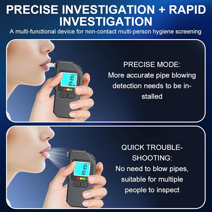 Breathalyzer, Breathalyzers for Alcohol with LCD Digital, Display Alcohol Breathalyzer Tester for Home Use, Portable Breath Alcohol Tester with 15 Mouthpieces (Black)