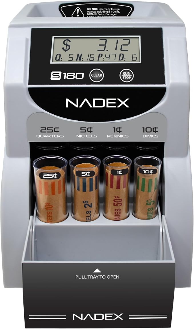 Nadex S180 Digital Coin Sorter and Counter – Displays Total and Denomination Values, Black