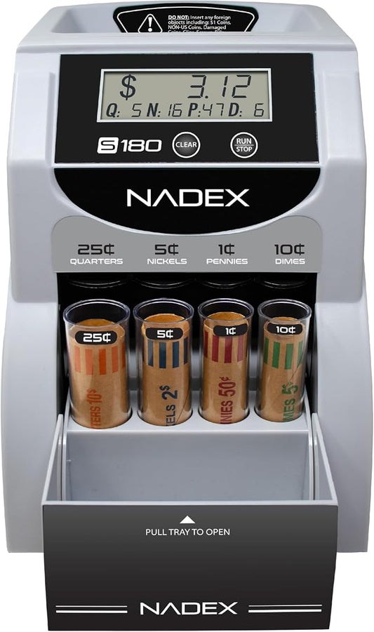 Nadex S180 Digital Coin Sorter and Counter – Displays Total and Denomination Values, Black