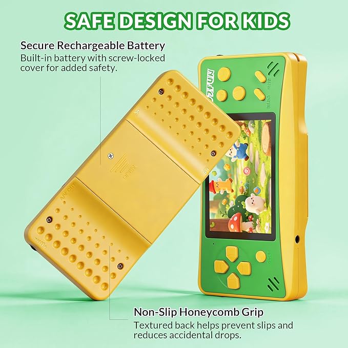 Handheld Game for Kids,Preloaded 168 Retro Video Games, Portable Gaming Player with 3.2" HD Screen, Mini Arcade Electronic Toy with Rechargeable Battery,Travel Toy Gifts for Boys Girls(Green)