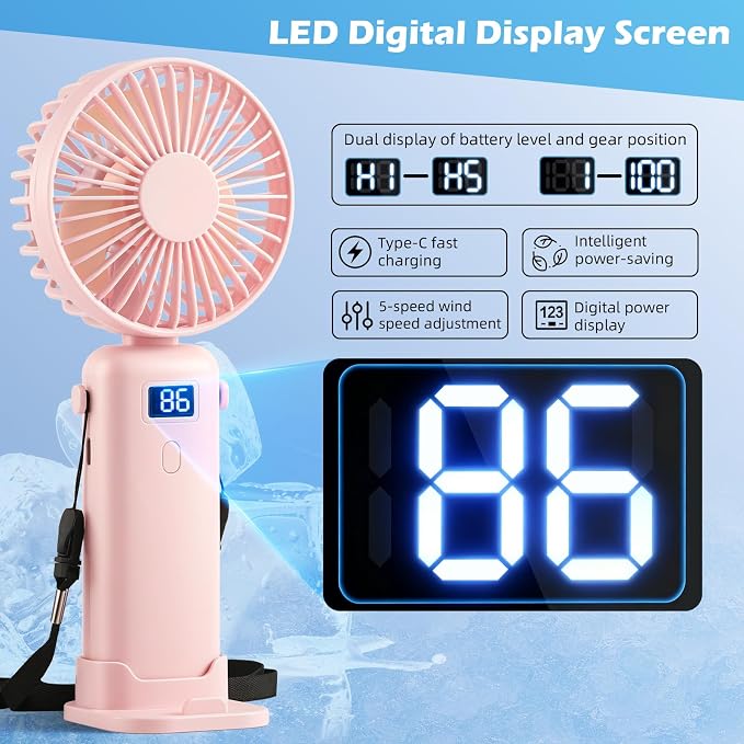 VZZNN Mini Portable Fan Handheld 12 Pack Small Cooling Fans High 5-Speed Rechargeable Fan For Travel, Office, Eyelash Drying, Lightweight, For Beach, Camping, Indoor Outdoor Use (Pink