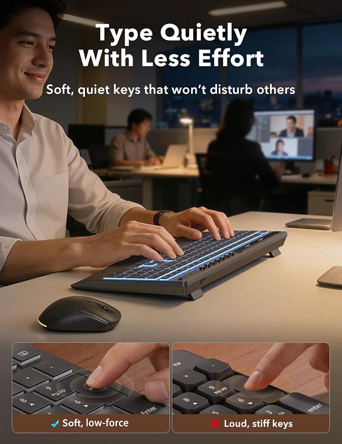 Wireless Keyboard and Mouse Combo - 4000mAh Rechargeable Backlit Keyboard with Wrist Rest & Phone Holder, Full Size Quiet Typing 2.4G USB-A/Type-C for PC, Laptop, Windows, Mac, Trueque KM22 Ultra