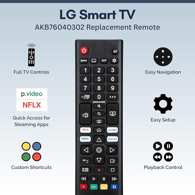 AKB76040302 LG TV Remote Control Replacement for Smart TV - Easy Setup Remote, Streaming Shortcuts - Works with LG 4K, UHD, LED, OLED Smart HDTV Models (AKB75095307, AKB74915305, AKB75855501)
