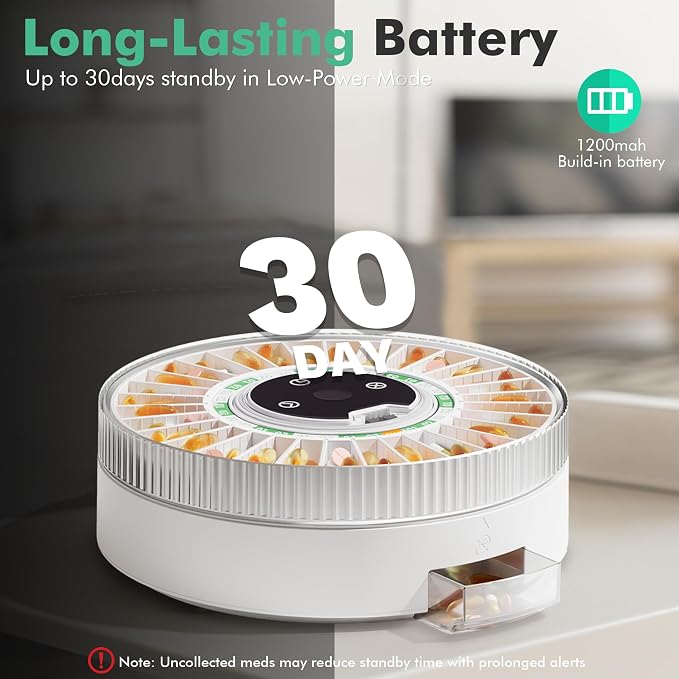 PillCalendar Bluetooth Automatic Pill Dispenser for Elderly with Alarm, Smart Pill Dispenser with 31-Slot, Fingerprint& Mechanical Dual Lock Medication Dispenser, Timed Dispenser Machine (Green)