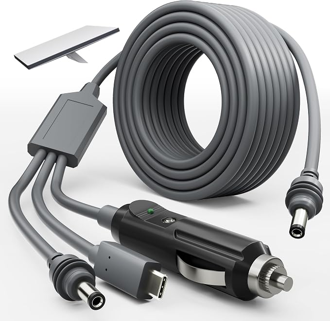 EAZUSE Starlink Mini 3 in 1 DC Power Cable 16.4FT, 100W+ USB C 12-24V Cigarette Lighter Plug and DC Male Power Cable Cord for Starlink Mini, Plug and Play