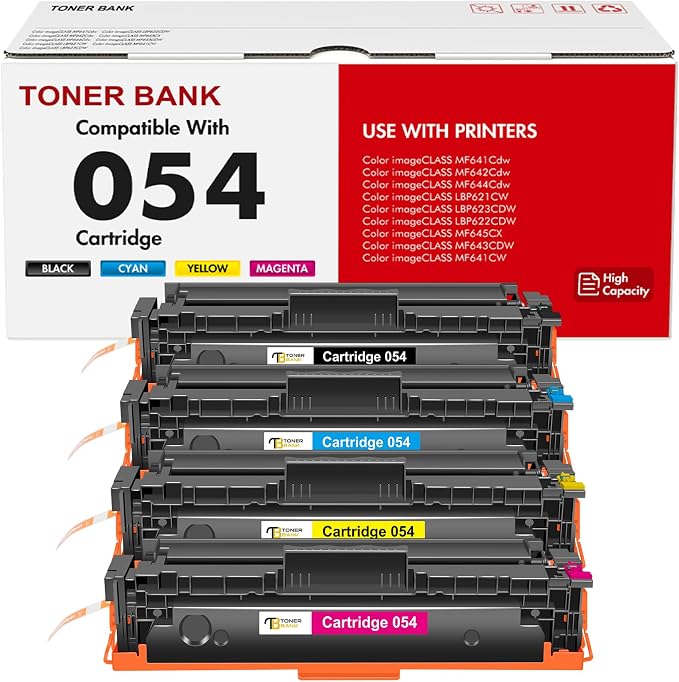 054 Toner Cartridge Set 054H MF644Cdw MF642Cdw Compatible for Canon 054 054H CRG-054 Color ImageCLASS MF644Cdw MF642Cdw LBP622Cdw MF641Cw MF640C LBP620C Printer Ink (Black Cyan Magenta Yellow, 4-Pack)