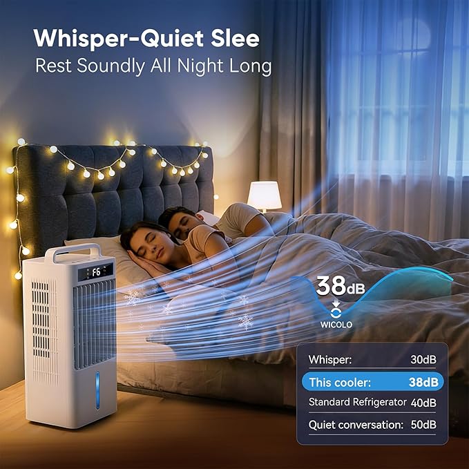 Portable Air Conditioners Fan, Windowless Evaporative Air Cooler 2 Modes & 6 Speeds, 12H Timer for Smart Auto-off, 3-Gals Tank for 20H Cooling,16FT Remote,No Hose Needed,38db Swamp Cooler