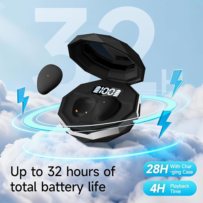 Sleep Earbuds for Side Sleepers, Mini Invisible Wireless Bluetooth 6.0 Micro Sleep Headphones, Hidden Earbuds with LED Screen for Small Ears Sleeping Working, Exercise, Hiking - Black