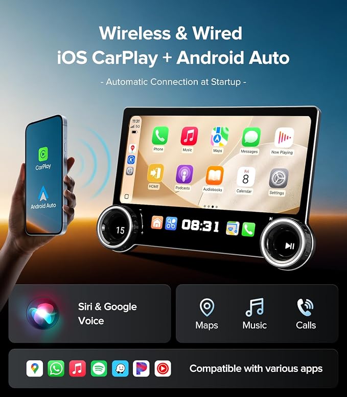 11.5" Dual Knob Android 13 Car Stereo for Jeep Wrangler JK (2007-2018) Dodge Ram 1500 (2009-2012) - 4G+64G Radio Upgrade with Wireless CarPlay Android Auto, QLED Touch Screen