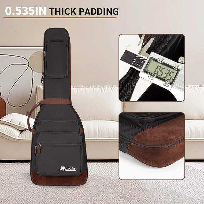 Electric Guitar Bag 0.5 Inch Padding Electric Guitar Case, Electric Guitar Gig Bag Backpack with Neck Strap and 4 Pockets, Black