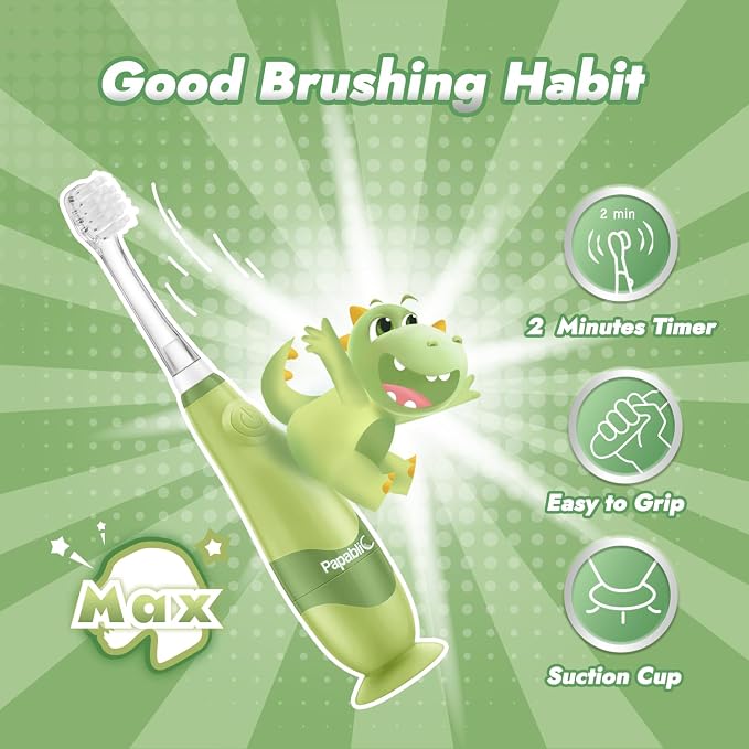 Papablic Toddler Sonic Electric Toothbrush for Aged 2-4 with 4 Replacement