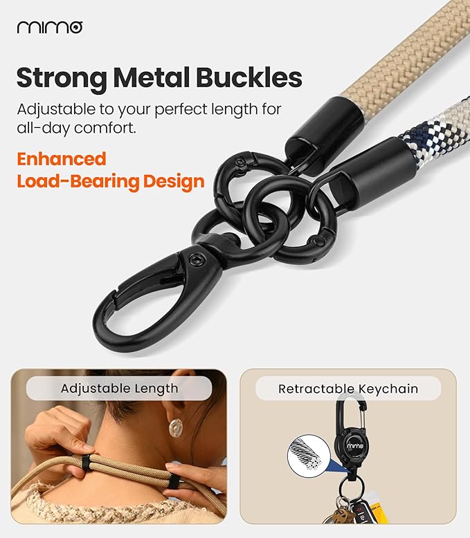 mimo Phone Lanyard Crossbody, Adjustable Anti-Theft Cell Phone Lanyard with 360° Rotating Tether Tab & Metal Buckles, Hands-Free Crossbody Phone Strap for Women&Men, for Most Smartphones (Azure blue)
