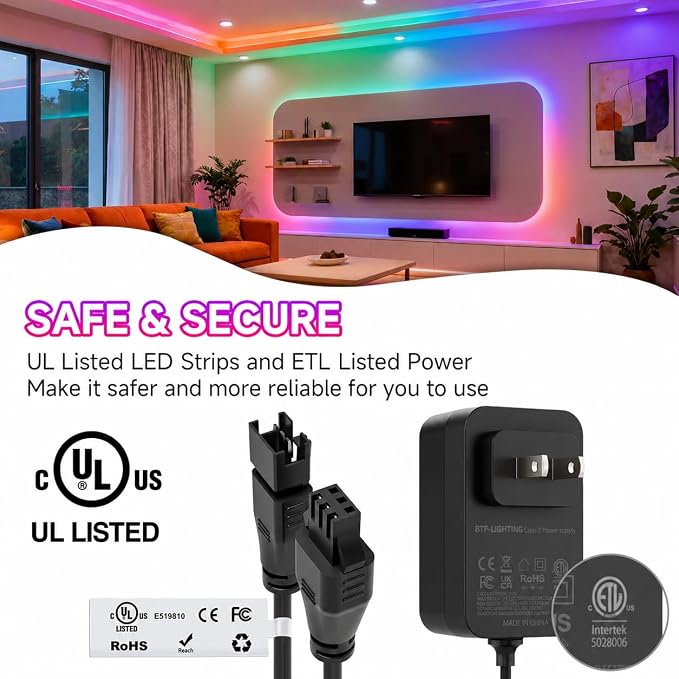 BTF-LIGHTING COB LED Strip Light,WS2811 Dual IC RGBCCT LED Strip Kit,UL Listed High Density Chasing IC RGB+Tunable White 3000K-6000K DC24V 9.8FT Bluetooth Music Controller for Home Indoor DIY Decor