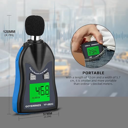Handheld Decibel Meter, Digital Sound Level Meter 30-130dBA SPL Decibel Monitoring Tester Sound Meter Noise Decibel Reader with Max/Min Hold Data Sensor LCD Backlight Display for Home Factory